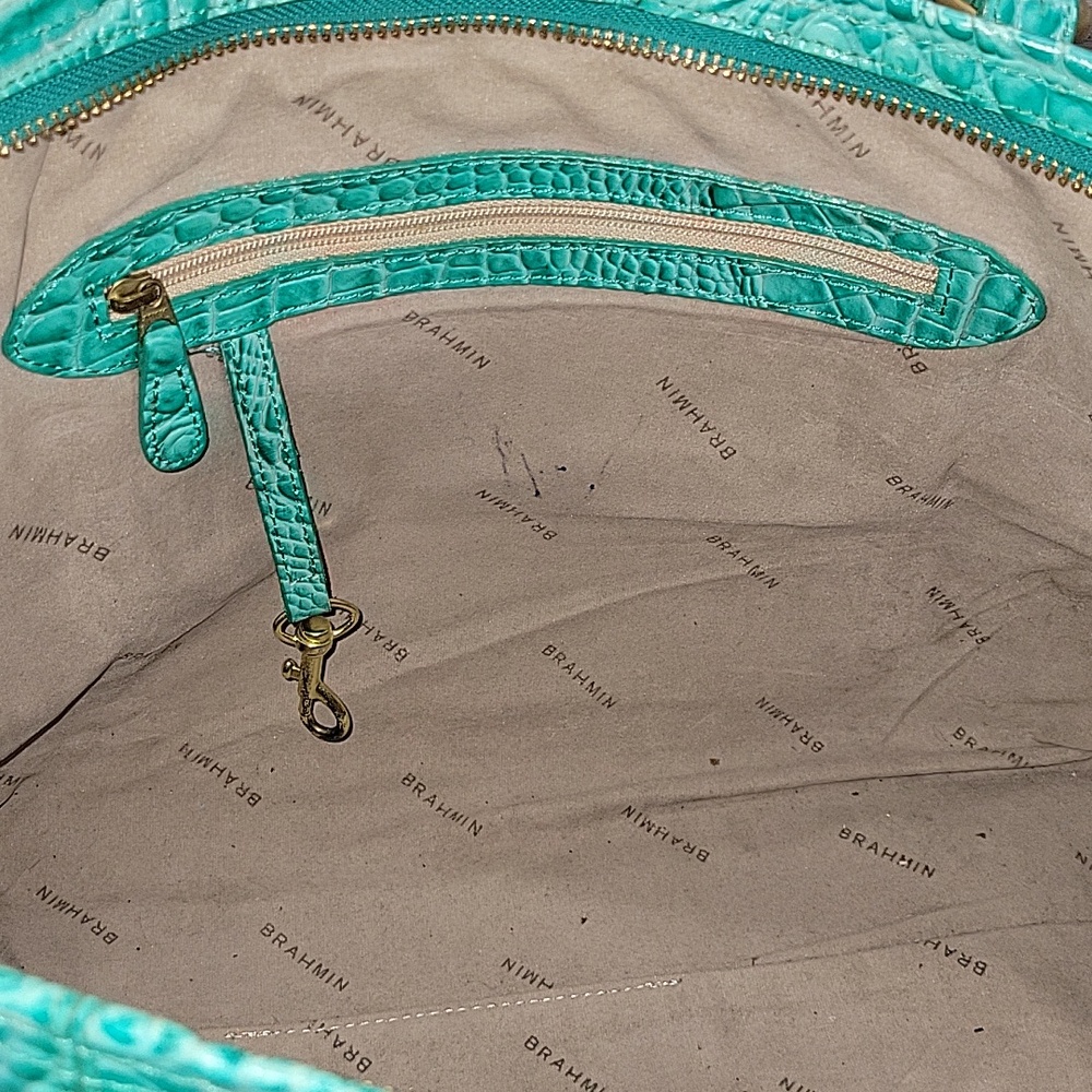 "Brahmin Bright Teal Croc-Embossed Tote Shoulder Bag - Picture 14 of 16